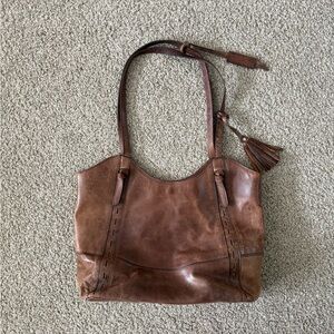 Diba True Brown Distressed Leather Tote Bag Tassel Shoulder Handbag Boho